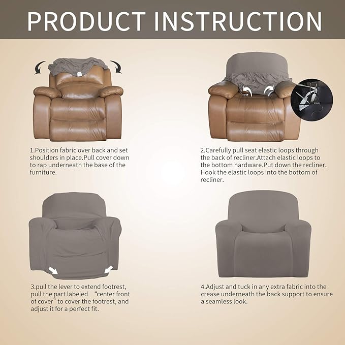 Easy-Going Oversized Recliner Stretch Sofa Slipcover Sofa Cover 1 Piece Furniture Protector Couch Soft with Elastic Bottom Kids,Polyester Spandex Jacquard Fabric Small Checks(Oversize Recliner,Taupe)