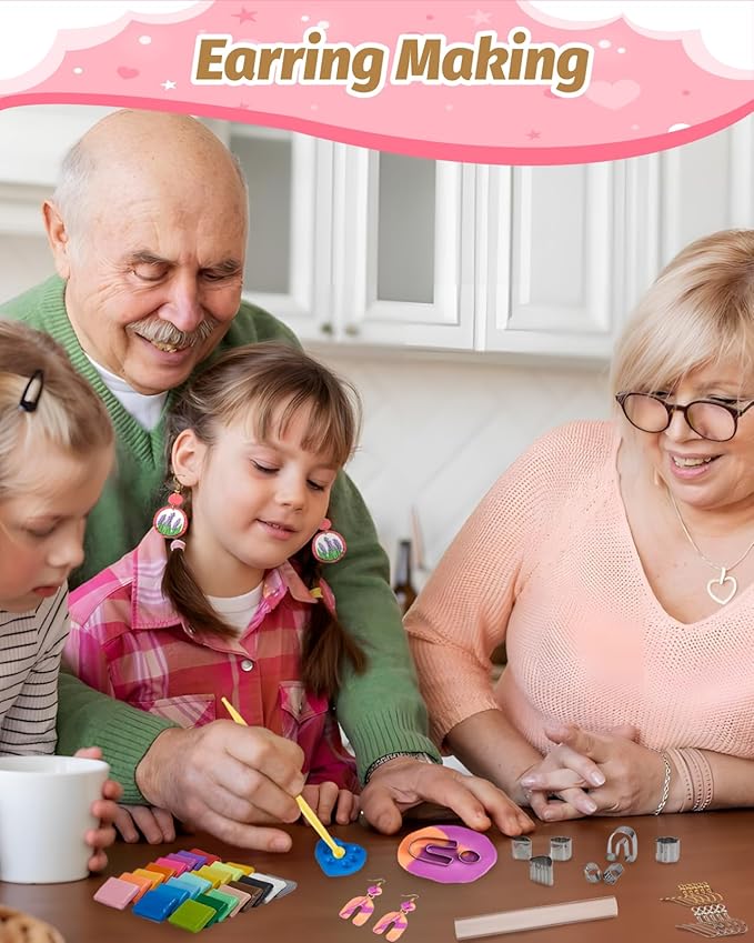 DIY Make Your Own Clay Jewelry Dish Craft Kit for Girls - Jewelry Dish Making Kit, w/24 Color Polymer Clay, 7 Circle Cutters, Rollers,212 pcs Earring Making Tools Arts and Crafts for Kids Ages 8+