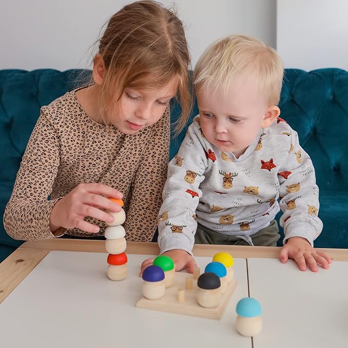 Ulanik Mushroom Glade Toddler Montessori Toys for 3 Year Old + Kids Wooden Mushrooms Game for Learning Color Sorting and Counting Preschool Education — 9 pcs