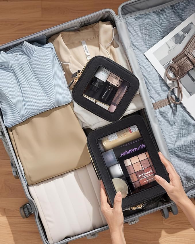 FFpaw Travel Clear Makeup Bag Set, TSA Approved Cosmetic Bag Case with Zipper Portable Makeup Pouch Toiletry Bag Women Traveling Cosmetic Organizer Storage Bag Car Organizer Car Essentials for Women