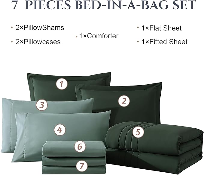 Monbix Oversized King Size Comforter Set - 7 Pieces Deep Forest Bed in a Bag Oversized King Bedding Sets with Comforters, All Seasons Comforter Bed Set with Sheets, Pillowcases & Shams
