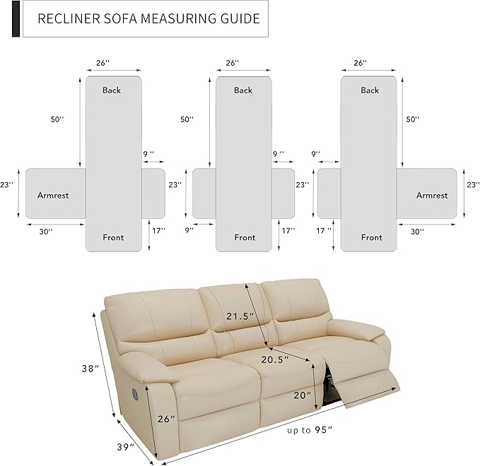 Easy-Going Oversized Recliner Sofa Cover, Reversible Couch Cover for 3 Seat Recliner, Split Sofa Cover for Each Seat with Elastic Straps for Kids, Dogs, Pets (3 Seater, Dark Blue/Dark Blue)