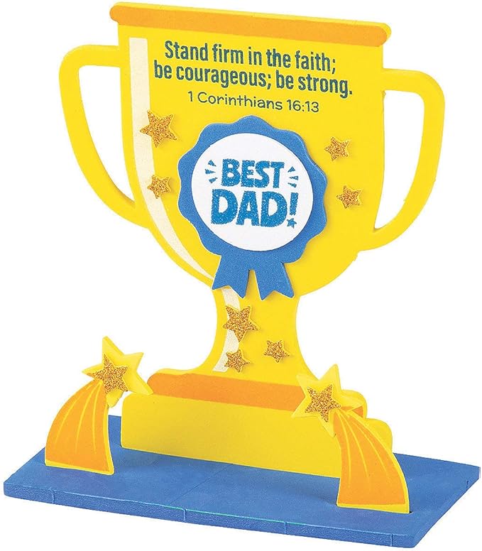 Fun Express Religious Father's Day Trophy Tabletop Craft Kit - DIY Craft Gifts for Kids - Perfect for Sunday School & Family Activities - Self-Adhesive Foam Pieces Magnets & Instructions - 12 Pieces