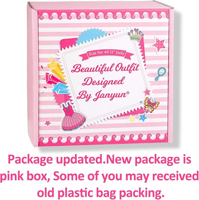 JANYUN Total 114pcs -16 Pack Doll Clothes Party Gown Outfits Set for Doll+ 98pcs Girl Dolls Dresses Accessories Shoes Bags Necklace Mirror Hanger Tableware (Playing Style)