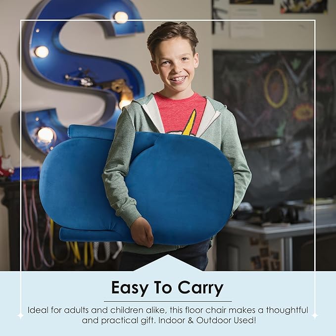 Nnewvante Floor Folding Chair Armrest, 42 Position Back Support Adjustable Floor Seat Washable Stackable Cushion for Class Meditation Playing Adults Kids,Ctystal Velvet Navy Blue