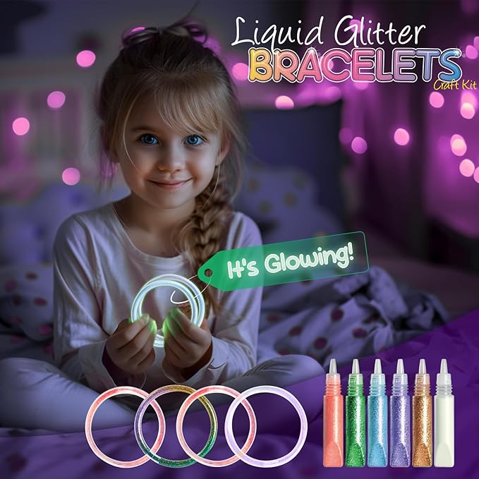 Byncceh 12 Sets Make Your Own Glitter Water Bracelet Making Kit, Glow in The Dark Bracelets Jewelry Making Kit, Glow Bracelets Arts and Crafts Party Favors for Kids Ages 8 9 10 11 12