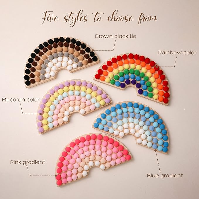 ibwaae Wooden Peg Board Beads Game Color Sorting Toys Counting Matching Game Bead Counting Fine Motor Skill Montessori Toys for Toddlers (Rainbow)