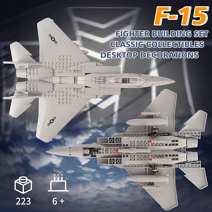 Oichy F-15 Model Airplane Kit, 223 PCS Military Airplane Toy, F15 Fighter Jet Toy, Airplane Building Kit for Adults and Kids
