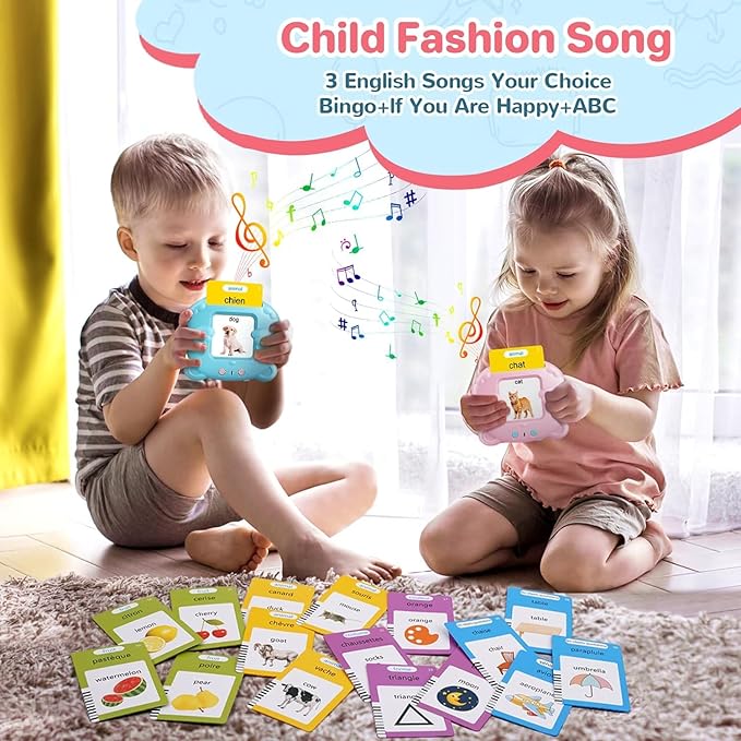French & English Talking Flash Cards for Toddler, Learning Montessori Toys with 224 Sight Words, Speech Therapy Toys, Children's Sensory Preschool Learning Educational Birthday Gifts