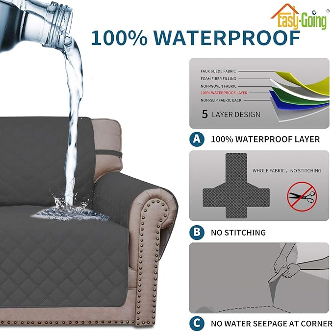 Easy-Going Sofa Slipcover Oversized Sofa Cover Waterproof Couch Cover Furniture Protector Cover Pets Covers Washable Non-Slip Fabric Pets Kids Children Dog Cat (Oversized Sofa, Dark Gray)