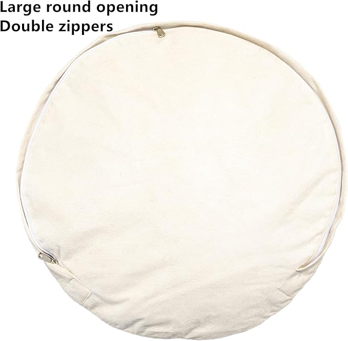 Asuprui Pouf Ottoman Unstuffed, Faux Rabbit Fur Cover, No Filler, 18" Round, Black and White