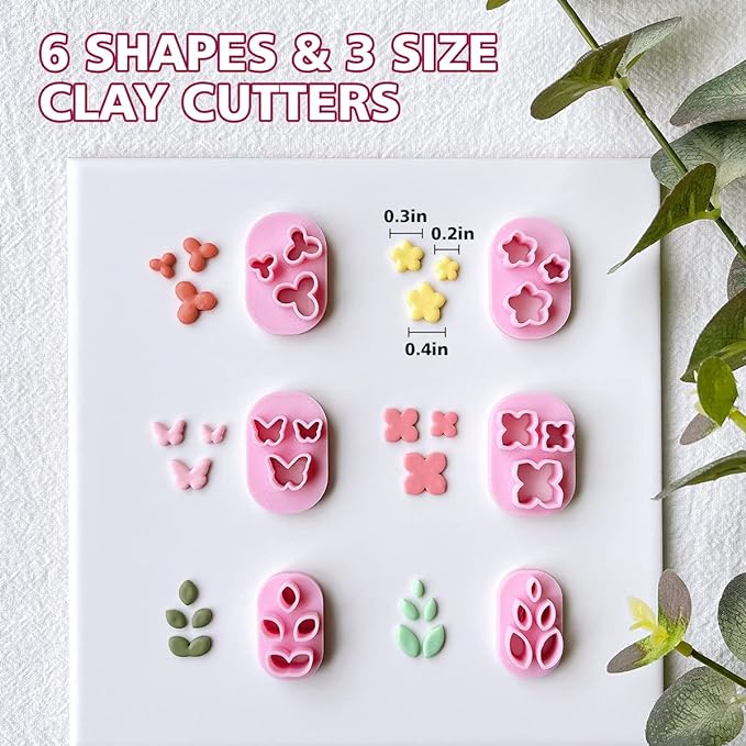 KEOKER Polymer Clay Cutters - Mini Clay Cutters for Polymer Clay Earrings Making, 6 Shapes Floral & Leaf & Butterfly Micro Clay Cutters, Clay Cutters for Polymer Clay Jewelry
