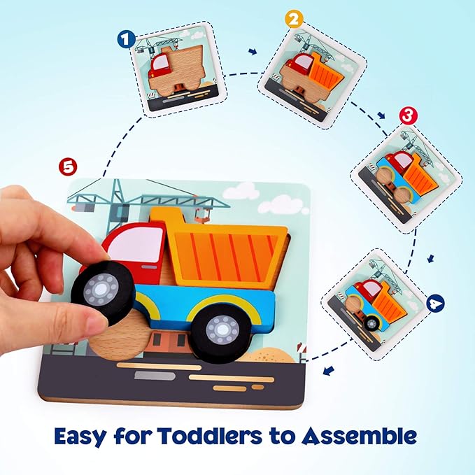 SYNARRY Wooden Vehicle Puzzles for 3 4 5 Years Old Boys Girls, Puzzles for Toddlers 2-4, Montessori Educational Toys Gifts with 6 Vehicles Transportation Puzzles, Vibrant Color Shapes