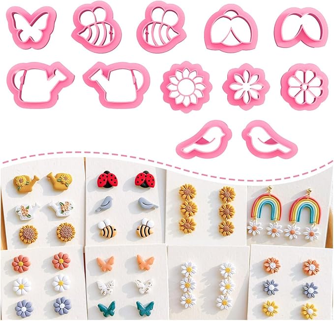 Keoker Spring Clay Cutters,12 Spring Polymer Clay Cutters, Flower Clay Cutters, Spring Clay Cutters for Polymer Clay Jewelry, (A)