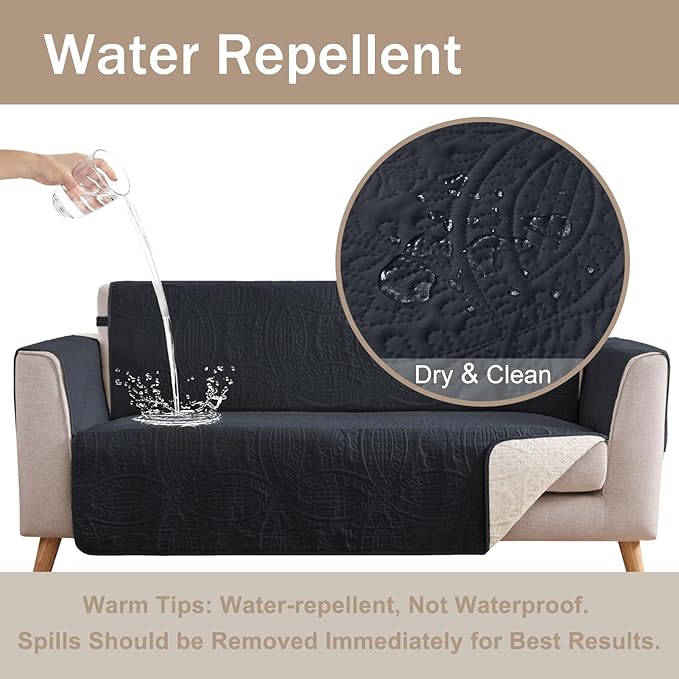 Soft Quilted Couch Cover, Medallion Designed Anti-Slip Blue Gray Sofa Slipcovers for 3 Cushion, Pet Friendly Sofa Cover for Dogs Cats Water-Repellent Washable (Large Sofa 68", Blue Gray)