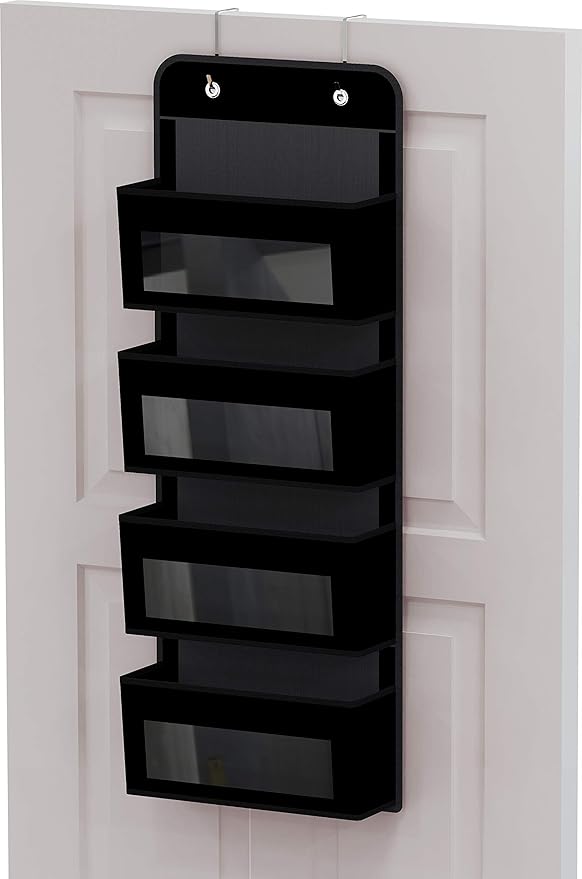 Simple Houseware 4 Clear Window Pocket Over Closet Door Storage Hanging Organizer for Bedroom, Bathroom, Pantry, Black