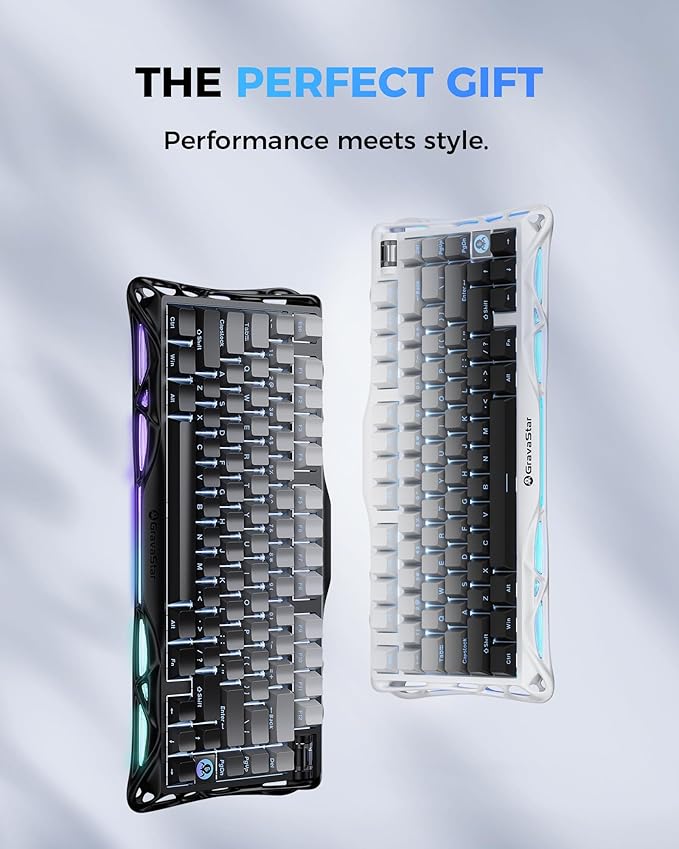 GravaStar Mercury K1 75% Wireless Mechanical Gaming Keyboard, Aluminum Alloy Exoskeleton Design, Gasket Custom Keyboard Hot-Swap Socket, Linear Switches, RGB Backlit