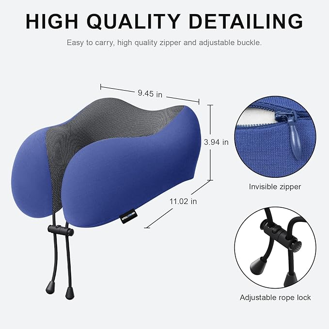 urnexttour Travel Pillow for Airplane Memory Foam Neck Pillow, Soft & Support Travel Pillow for Travelling, Sleeping Rest, Car, Train and Home Use (Dark Blue)