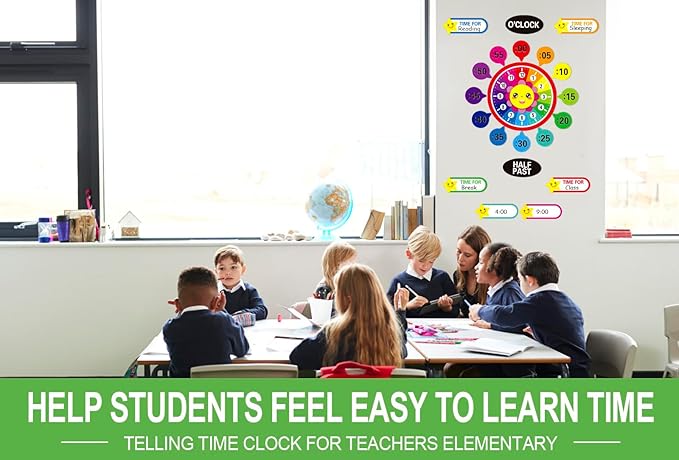 WhatSign Telling Time Bulletin Board Set Telling Time Teaching Clock for Kids 34Pcs Kids Clock Learning to Tell Time Clock Practice Cutout for Teacher Must Have Classroom Bulletin Board Decorations