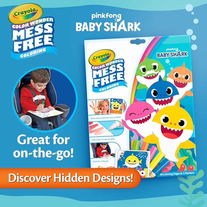 Crayola Baby Shark Color Wonder Pages, Mess Free Coloring for Toddlers, Coloring Activity, Travel Activities, Toddler Toys & Gifts, 3+