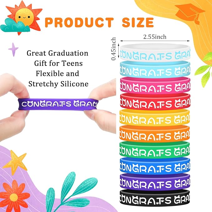 Graduation Bracelets Congrats Grad Silicone Wristbands Class of 2024 Party Supplies Gifts for Preschool Kindergarten University Students Graduates Party Favors(50 Pcs)