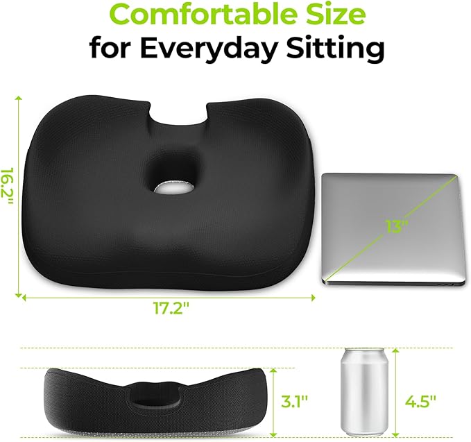 AUVON Innovative Donut Pillow Hemorrhoids Scientific Center Hole and Tailbone Cutout, Orthopedic Pain Relief Donut Seat Cushion for Coccyx, Sciatica, Postpartum Pregnancy, After Surgery Sitting Relief