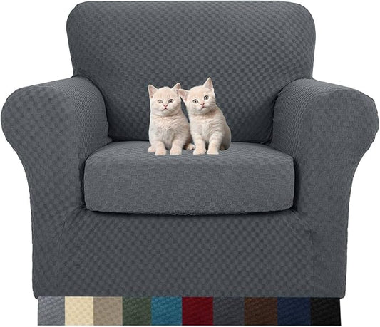 MAXIJIN 2 Piece Jacquard Chair Covers with Arms Super Stretch Non Slip Chair Slipcover for Living Room Dogs Pet Friendly Elastic Sofa Couch Protector Armchair Cover (Chair, Dark Gray)