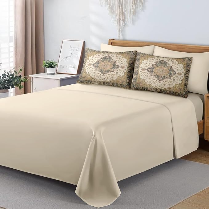 Comforter Set Twin Size, Vintage Medallion 5 Pcs Bedding for Kids and Adults, Floral Distressed Bed Sheet Sets with Fitted Sheet Pillowcases & Shams for Bedroom Bed Decor