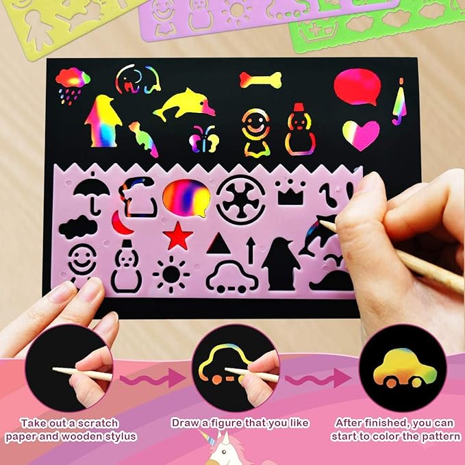 Rainbow Scratch Off Paper for Kids: Easter Crafts Gifts for Kids 60pcs Magic Arts Supplies for Age 3-12 Teen Toys Games for Valentines Birthday Christmas Basket Stuffers |Party Favors(Girls)