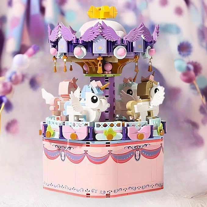 Rotating Carousel Model Building Sets with Music Box, Girls Toys 6 7 8 9 10 11 12 13 14 Years Old and up, Toys for Girls Christmas and Birthday Gifts for Adults and Kids (874pcs)