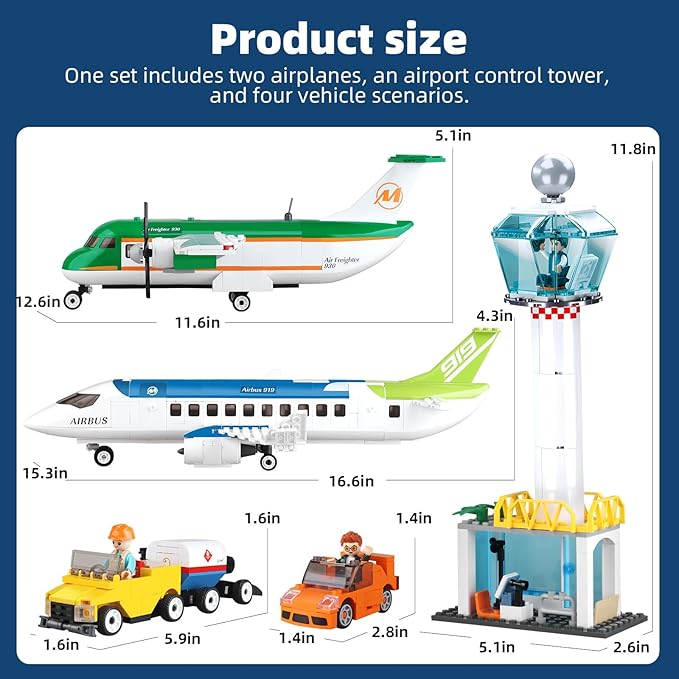 City Passenger Airplane Toy Building Set That Compatible with Lego Airplane Airport Play Set Compatible with Lego Plane with Passenger Airplane and Cargo Planes Gifts for Kids Boys Girls Age 6-12