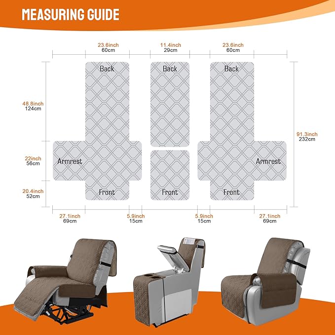 VANSOFY Loveseat Recliner Cover with Console 100% Waterproof Sofa Slipcovers Non-Slip Reclining Couch Cover Split Sofa Covers Furniture Protector for Pets, Dogs(Brown)