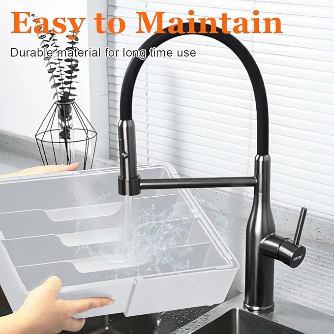 Spaclear Silverware Organizer for drawer - Adjustable Kitchen Drawer Organizer Utensil Drawer Organizer, Expandable Silverware Tray for Drawer Utensil Organizer for Forks, Knives, Grey