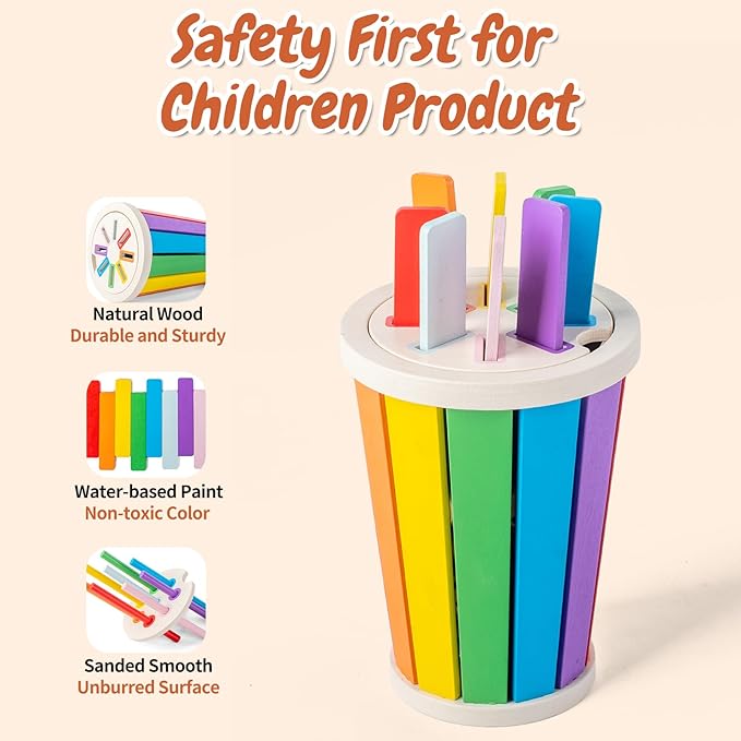 Montessori Toys for 1 2 3 Year Old, 3 in1 Wooden Learning Color Sorting Toys for Toddlers 12-36 Month Old, Wooden Educational Toy, Fine Motor Developmental Sensory Matching Games