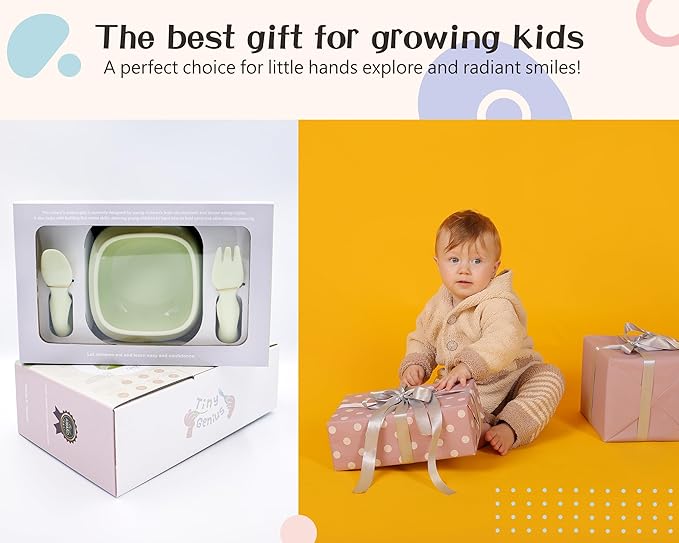 Toddler Utensils Set Ergonomic Fork and Spoon and Bowl Set Non-Slip Design for baby 12+ Month Self-Feeding Olds BPA Free Silicone Microwave and Dishwasher Safe Fine Motor Skills (Blue)