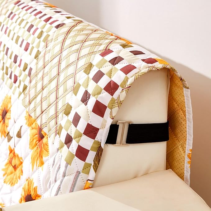 EVENHUG Loveseat Sofa Cover Patchwork Floral Sofa Slipcover Washable Couch Cover 2 Cushion Sofa Furniture Protector Cover with Elastic Straps for Pets Kids Dog Cat (Loveseat,Yellow)