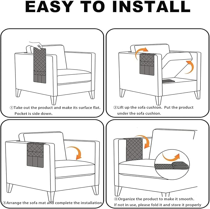 Remote Holder for Recliner Armchair & Couch, Non Slip Sofa Armrest Organizer Caddy with 6 Pockets Thick Linen Fabric Storage for Tablet, Phone, iPad, Magazine, 19x35 Inches, Grey