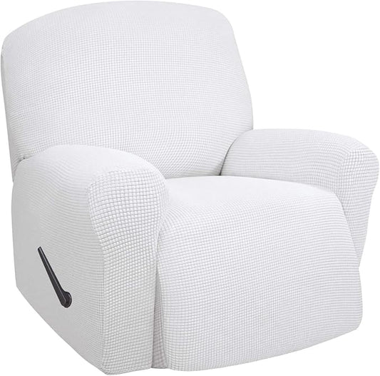 Easy-Going Oversized Recliner Stretch Sofa Slipcover Sofa Cover 1 Piece Furniture Protector Couch Soft with Elastic Bottom Kids,Polyester Spandex Jacquard Small Checks(Oversize Recliner,Snow White)