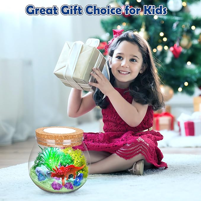 KKUYT Dinosaur Terrarium Kit for Kids, Light Up DIY Dinosaur Painting Craft Kit - Educational Arts and Crafts Science Kit to Build a Dinosaur Habitat, Kids Dinosaur Toys for Boys/Girls Age 4 5 6-12