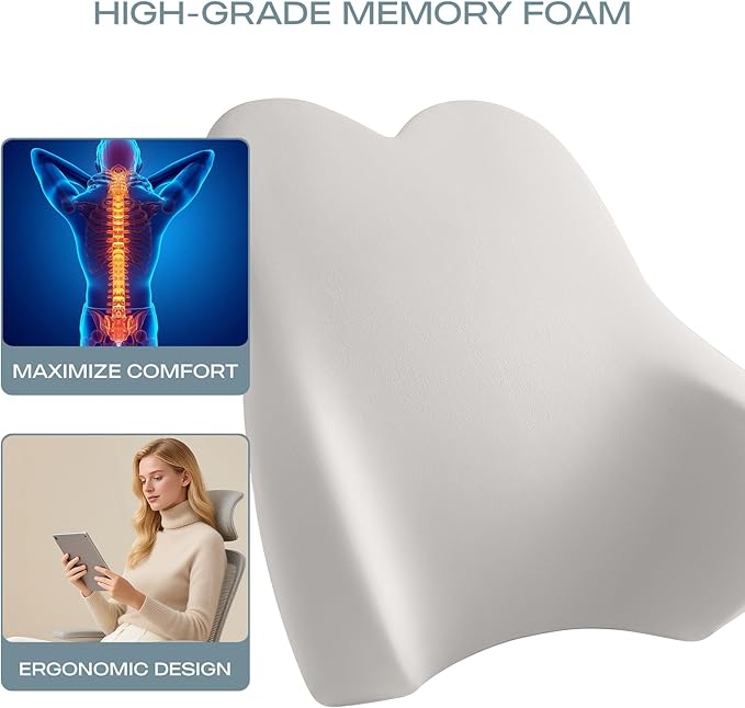 Skechers Air-Cooled & Memory Foam Lumbar Pillow,Lumbar Support Pillow for Office,Chair Lower Back Pain Relief Lumbar Pillow,Ergonomic Design Back Support Pillow for Office Chair,Car,Home,Travel,Pink