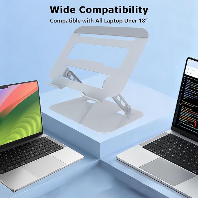 Adjustable Laptop Stand, Ultra Stable Metal Base Ergonomic Foldable Computer Riser for Desk Compatible with MacBook Pro/Air Notebook All Laptop Under 18 Inches (Silver)
