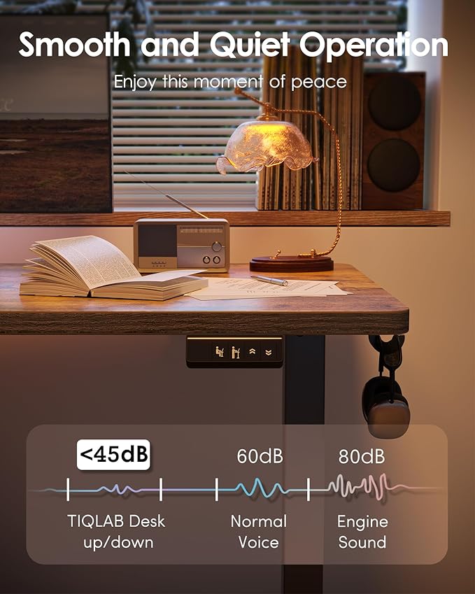 TIQLAB Height Adjustable Electric Standing Desk, 40 x 24 inch, Sit Stand Up Desk, Splice Board, Computer Home Office Desk, Rustic Brown Top