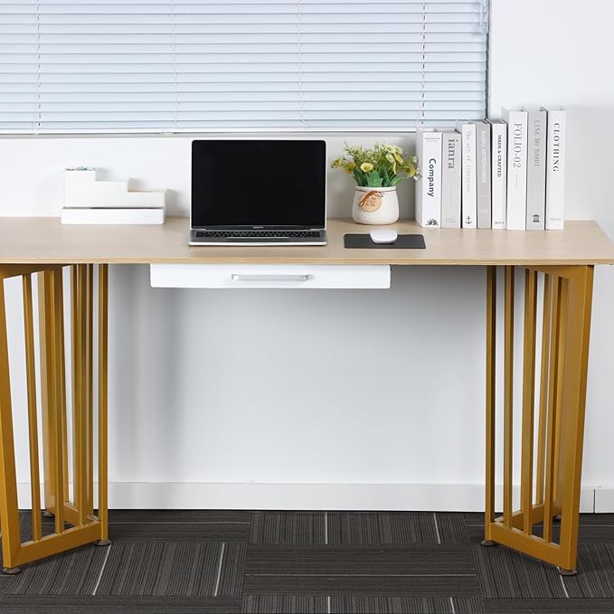 OSteed Under Desk Drawer White 21" with 4 Divider Trays, Under Shelf Pencil Drawer Pull-out, Standing Desk Metal Storage Attachment Slide Out for Workbench