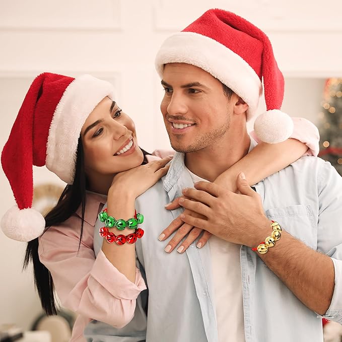 Cooraby 24 Pieces Assorted Colors Christmas Jingle Bell Bracelets Adjustable Christmas Bracelets with Metal Bells for Holiday Party Favors