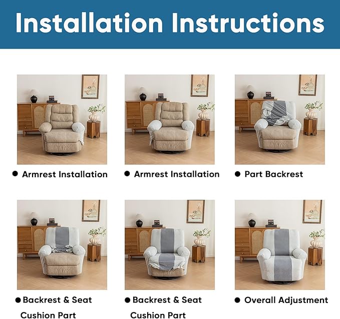 Lavish Cover Jacquard Recliner Chair Cover, Stretch Recliner Slipcover, Lazy Boy Recliner Sofa Protector, Furniture Cover for Pets and Scratches(Recliner,Blue+LightGrey)