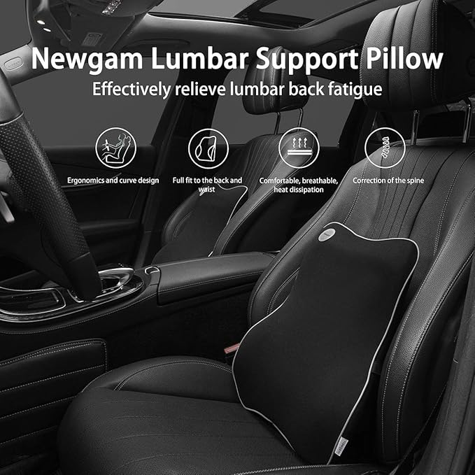 Lumbar Support Pillow,Pure Memory Foam Back Cushion Orthopedic Backrest with Breathable 3D Mesh for Car Seat,Office Chair,Computer Chair,Wheelchair and Recliner.Ergonomic Design (Grey Edge)