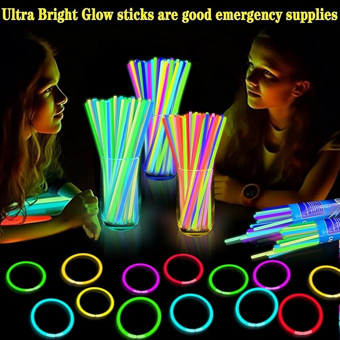 360 Pack Glow Sticks Bulk Party Supplies Glow In The Dark Party Favors Glow Sticks Necklaces Bracelets with Connectors 8" Glowsticks Light Up Toys Neon Birthday Decorations Football Party Supplies