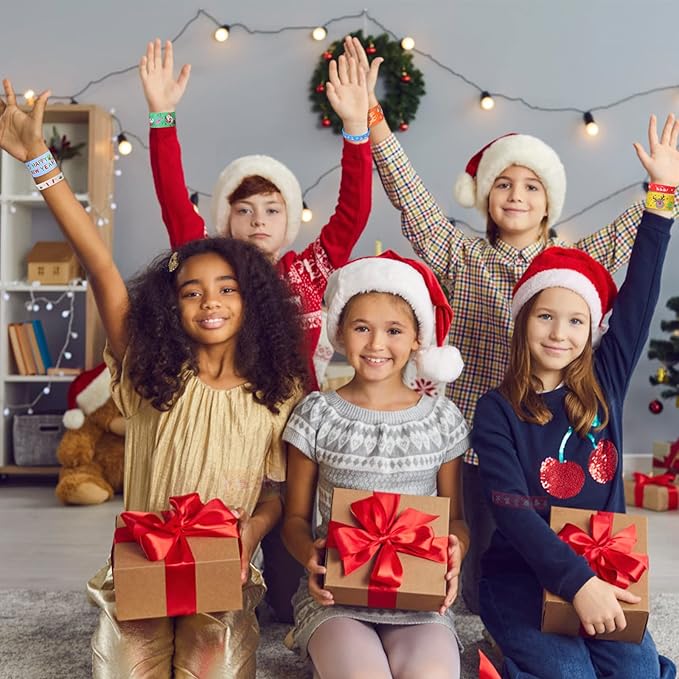 Garma 96Pcs Christmas Slap Bracelets Christmas Wristbands Rubber Band Christmas Silicone Bracelets for Kids Christmas Party Favors Christmas Stocking Stuffers Gifts (96)