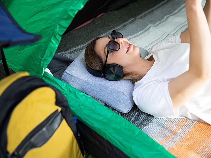 alkamto Travel & Camping Comfortable Memory Foam Pillow – Easy to Carry Portable Bag – Temperature Regulating Pillow Case (Black Contour + Extra Cover)