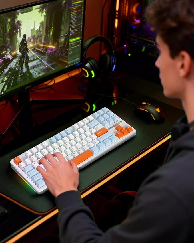 Aula F87 Pro Gaming Keyboard, Tri-Mode BT5.0/2.4GHz/USB-C Hot-Swappable RGB Wireless Mechanical Keyboard, Gasket Mount, 4000mAh, for Windows/Mac Gamer & Typists(LEOBOG Nimbus Switch V4)